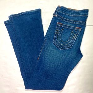 True Religion Women’s Embroidered Gina Kick Flare on Bottom Jeans Size 30